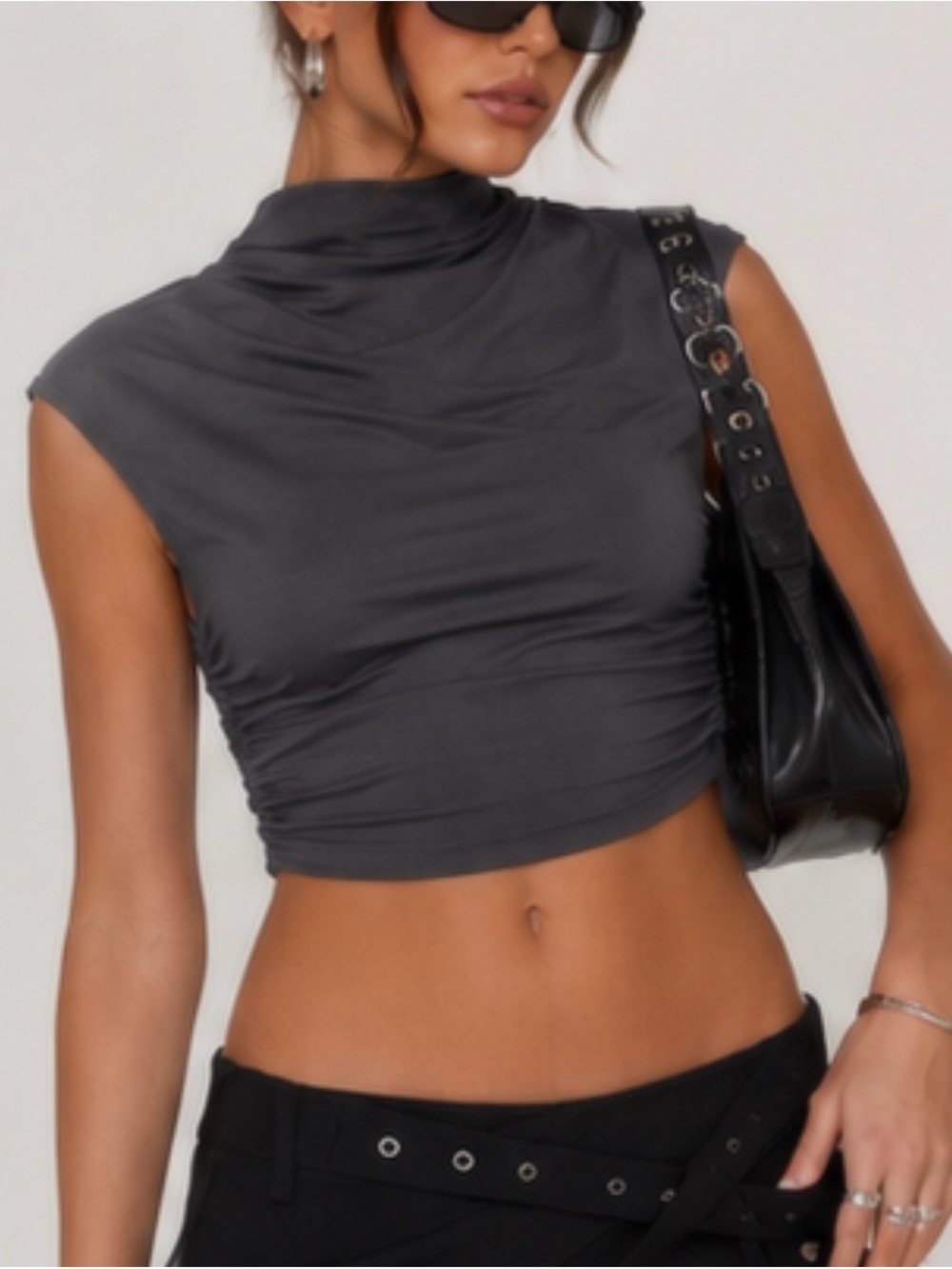 Princess Polly High Neck Ruched Sides Crop Top